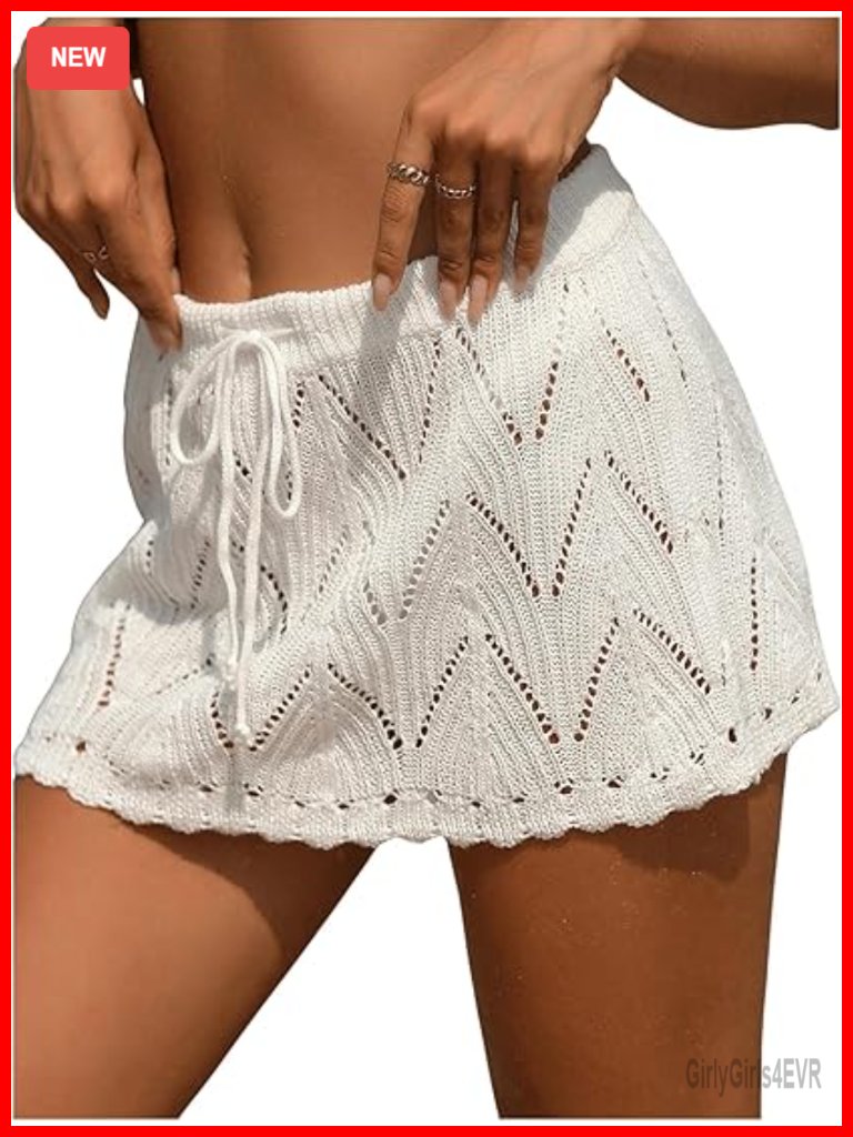 Crochet Beach Mini Skirt Swim Bikini Cover Up Knit Swimsuit